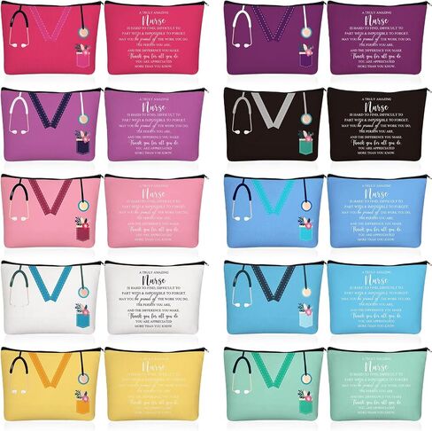 Sabary 30 Pcs Nurse Appreciation Gifts Bulk Nurse Makeup Canvas Bag with Zipper Thank You Nurse Sign Cosmetic Bags Cute Nursing Assistant Travel Pouch CNA Week Gift in Saudi Arabia
