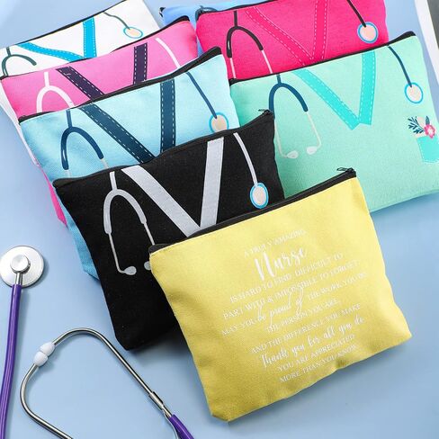 Sabary 30 Pcs Nurse Appreciation Gifts Bulk Nurse Makeup Canvas Bag with Zipper Thank You Nurse Sign Cosmetic Bags Cute Nursing Assistant Travel Pouch CNA Week Gift in Saudi Arabia