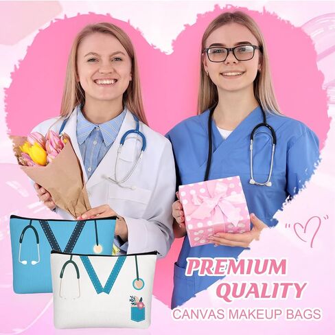 Sabary 30 Pcs Nurse Appreciation Gifts Bulk Nurse Makeup Canvas Bag with Zipper Thank You Nurse Sign Cosmetic Bags Cute Nursing Assistant Travel Pouch CNA Week Gift in Saudi Arabia