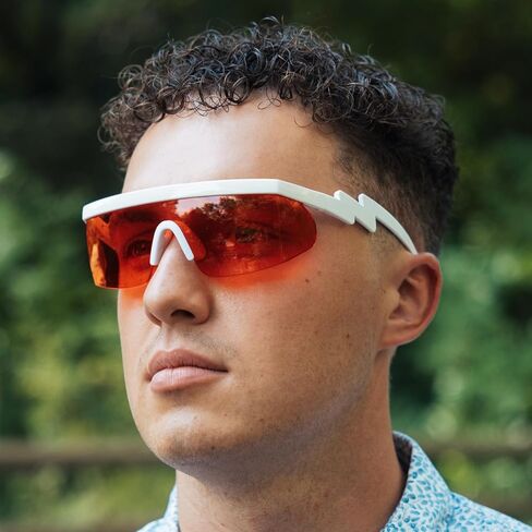 ShadyVEU Semi Rimless 80s Neon Colorful Transparent Rainbow Rave Shades Crooked ZigZag Bolt Arm Retro Sunglasses in Kuwait