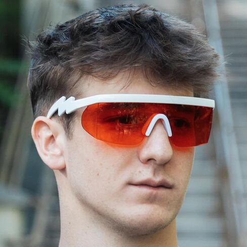 ShadyVEU Semi Rimless 80s Neon Colorful Transparent Rainbow Rave Shades Crooked ZigZag Bolt Arm Retro Sunglasses in Kuwait