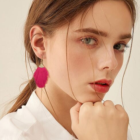 Florideco 4 أزواج من الأقراط شرابة للنساء أقراط بيان الطبقات الأقراط شرابة طويلة البوهيمي شكل مروحة أقراط شرابة تتدلى قطرة اليدوية الأقراط الوردي الساخن للنساء الفتيات in Kuwait