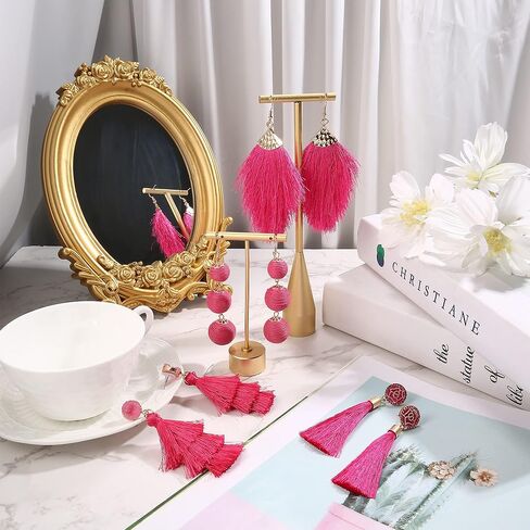 Florideco 4 أزواج من الأقراط شرابة للنساء أقراط بيان الطبقات الأقراط شرابة طويلة البوهيمي شكل مروحة أقراط شرابة تتدلى قطرة اليدوية الأقراط الوردي الساخن للنساء الفتيات in Kuwait