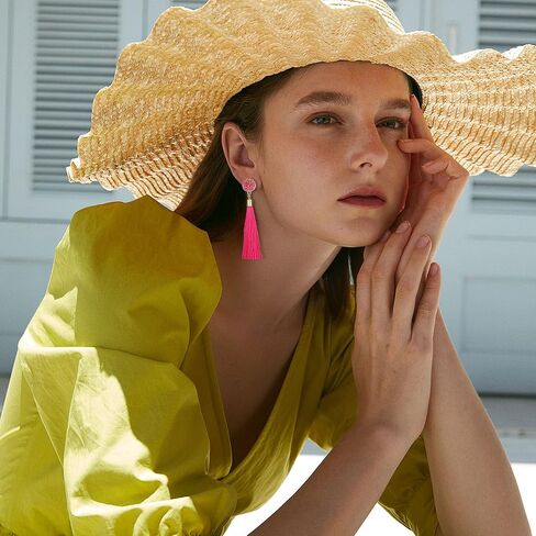 Florideco 4 أزواج من الأقراط شرابة للنساء أقراط بيان الطبقات الأقراط شرابة طويلة البوهيمي شكل مروحة أقراط شرابة تتدلى قطرة اليدوية الأقراط الوردي الساخن للنساء الفتيات in Kuwait