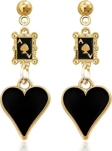 Funny Poker Card Unique Asymmetric Red and Black Playing Cards Ace Stud Earrings Tiny Playing Card Red Heart Spade Flower Square Stud Earrings for Women Girls Party Jewelry Gifts in Saudi Arabia