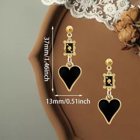 Funny Poker Card Unique Asymmetric Red and Black Playing Cards Ace Stud Earrings Tiny Playing Card Red Heart Spade Flower Square Stud Earrings for Women Girls Party Jewelry Gifts in Saudi Arabia