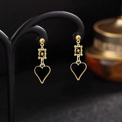 Funny Poker Card Unique Asymmetric Red and Black Playing Cards Ace Stud Earrings Tiny Playing Card Red Heart Spade Flower Square Stud Earrings for Women Girls Party Jewelry Gifts in Saudi Arabia