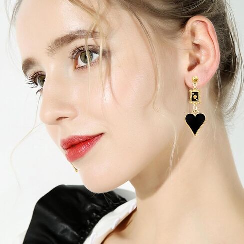 Funny Poker Card Unique Asymmetric Red and Black Playing Cards Ace Stud Earrings Tiny Playing Card Red Heart Spade Flower Square Stud Earrings for Women Girls Party Jewelry Gifts in Saudi Arabia