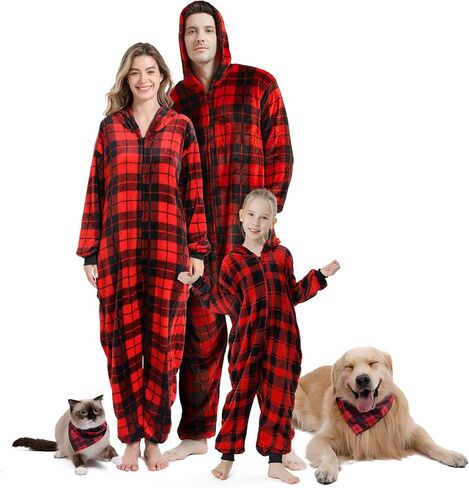 Family Christmas Pajamas Matching Set,2023 One-Piece Buffalo Plaid Flannel Navideñas Familiares Pjs(Women X-Large) in Saudi Arabia