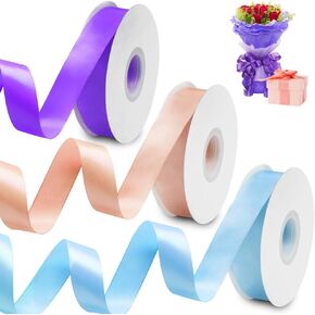 SENHAI 1 Inch Satin Ribbon, 40 Yards Champaign Purple Sky Blue Craft Fabric Ribbon for Wedding Flower Bouquet Accessories, Gift Wrapping and Wedding Party Decoration