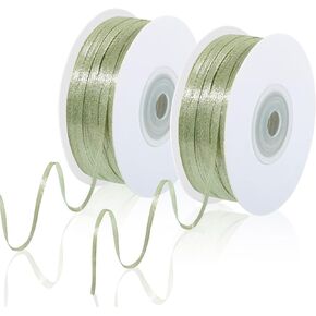 200 Yards 1/8 Inch Sage Green Ribbon, Thin Light Green Ribbon Double Faced Satin Ribbon for Gift Wrapping Bouquet Crafts Wedding Party Home Decoration