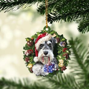 Talataca Miniature Schnauzer Sleeping Angel Wing Memorial Dog 2D Flat Car Rear View Mirror Accessories Christmas Tree Ornament Decoration Hanging Charm Interior Rearview Pendant Decor Gift
