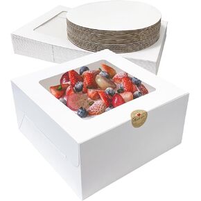 15 مجموعة من صناديق الكيك (15 صندوقًا و15 لوحًا)، صناديق مخبز مقاس 10 × 10 × 5 بوصات مع نافذة شفافة مربعة الشكل بيضاء صناديق مخبز مع ألواح كيك للكيك والكب كيك والفطيرة والحلوى والمعجنات in Kuwait