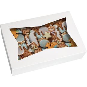 15-PACK White Pastry Bakery Box 12x8x3inch,Large Donuts,Muffins,Cookies Boxes with PVC Window - Auto-Pop up Nature Paper Box Container,Pack of 15 (White, 15)
