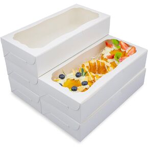 12pcs 12x5.5x2.5 Inch White Bakery Boxes Cookie Boxes Donut Boxes with Window Cake Boxes for Pastries, Pies, Muffins, Chocolate Covered Strawberries