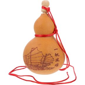 Hemoton Chinese Natural Dried Gourd Wine Gourd with Stopper and Gossip Carved Gourd Feng Shui Wu Lou Wu Lu Gourd Gourd Hanging Amulet (Khaki)