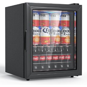 Beverage Cooler Refrigerator 1.76 Cu.Ft. 48 Can Capacity with Adjustable Temperature Control and LED Lighting, Stainless Steel for Bedroom, Office, Dorm, Apartment Black