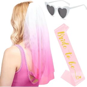 Pink White Short Bridal Veil + Bride to Be Sash + Sunglasses | Bachelorette Party Bridal Shower Decorations Supplies Favors