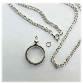 Coin Holder Bezel Penny USA 1 Cent Silver Tone Link Necklace 24" Chain Kit Parts