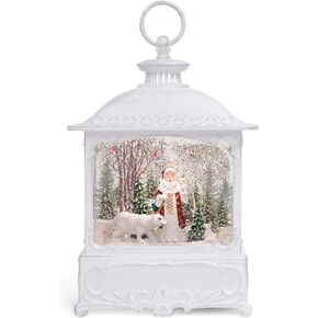 Roman 133296 Led Swirl Santa with Bear Lantern, 12 inch, White
