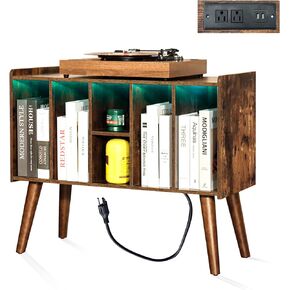 حامل مشغل تسجيل مع ضوء LED - حامل قرص دوار كبير مع تخزين تسجيلات الفينيل، طاولة مشغل تسجيل تصل إلى 120 ألبوم، حامل تسجيل مع منفذ (بني) in Kuwait