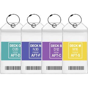Cruise Luggage Tag Holders, 4 Pack, for All Carnival, Norwegian, Holland, Viking Cruises 2023, Clear 6x3.5" Vinyl Tag Holder with 5 Self Locking Rings