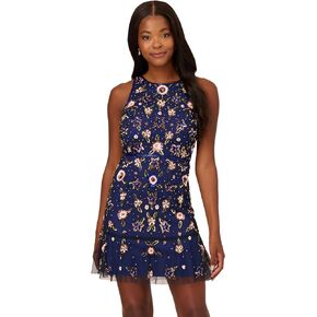 Adrianna Papell Women's Floral Beaded Short Dress