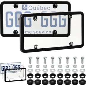 Nicunom 2 Pack Clear License Plate Cover Frame Shield Combo, Unbreakable License Plate Protector Hold Covers Novelty Fit Any Standard US Plates, Screws Caps Included