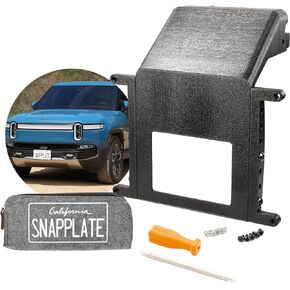 SnapPlate® No-Drill Front License Plate Mount for Rivian R1T & R1S - USA Made License Plate Holder Kit - No Screws, Lockable, Height-Adjustable, Removable, License Frame (Rivian R1T/S 2022-2024)