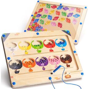Double Sided Magnetic Number Alphabet Color Maze Board, 2 in 1 Wooden Puzzle Counting Sorting Game for Kids Age 3 4 5, Classroom Must Haves Toddler Fine Motor Skills Montessori Toys
