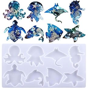 8 Style Bird Snail Frog Squirrel Lizard Dog Penguin Pendant Epoxy Mold, DIY Resin Casting Keychain Pendant Making Silicone Mold, 7cm