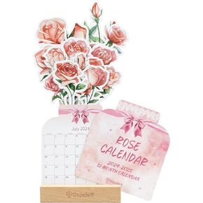 Ospelelf Floral Desk Calendar 2024-2025, Mini Monthly Standing Flip Motivational Rose Decorative Calendars, from July 2024 to June 2025, 12 Months, Home Office Decor Desk Accessories Pink