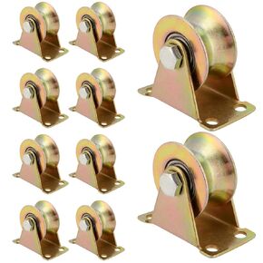 10 Pack 2 Inch U Groove Wheel Pulley, Steel U-Type Groove Wheel, Rigid Caster with Bracket Sliding Gate Rollers for Inverted Track, Rolling Gate, Wire Rope Rail, Loading 660 Lbs