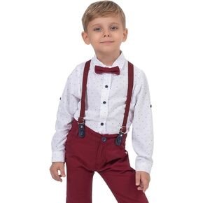 Boy Clothing Set, Baby Boy Formal Outfit Set with Shirt, Pants, Suspenders and Bow Tie