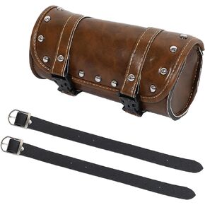 X AUTOHAUX Motorcycle Tool Bag Handlebar Bags Cycling Luggage Bag Waterproof PU Leather Round Brown 8.27" x4.13''