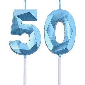 2 inch Gold 50 Birthday Candles, 3D Diamond Number 50 Cake Topper for Men Women Birthday Party Decorations Theme Party