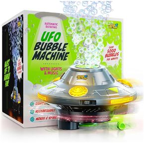 آلة فقاعات UFO للأطفال - تدور، تحركات، موسيقى، أضواء - منفاخ فقاعات، صانع للأولاد والبنات - ألعاب رائعة في الهواء الطلق للأطفال الصغار - هدايا عيد ميلاد للأولاد الذين تتراوح أعمارهم بين 2 3 4 5 6 7 8 سنوات هدية للأطفال الصغار
