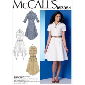 McCall's Patterns M7351 Misses' Shirtdresses with Pockets and Belt, Size E5 (14-16-18-20-22)