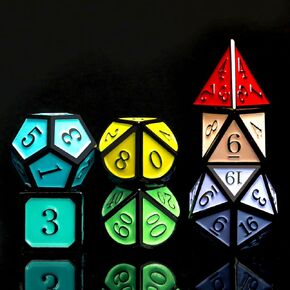 Haxtec Metal DND Dice Set 7PCS Macaroon Rainbow Metal D&D Dice Set with Leather Dice Bag Metal Polyhedral Dice for Dungeons and Dragons TTRPG Dice