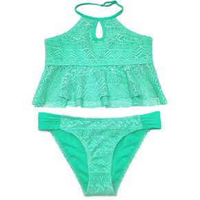 SHEKINI Girls Bathing Suit Ruffles Flounce Swimsuit Crochet Two Piece Bikini Set