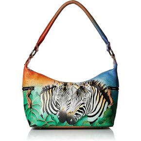 Anna by Anuschka Women's Genuine Leather, Hand Painted - Medium East-West Hobo, Zip-Top Shoulder Bag