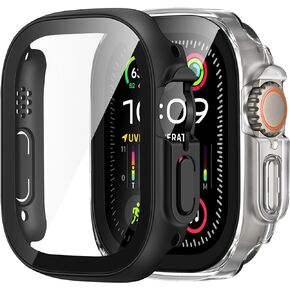 2 Pack Case Compatible with Apple Watch Ultra 2 / Ultra Case 49mm, Ultra-Thin Hard PC Bumper Protective Cover Built-in Tempered Glass Screen Protector for iWatch Accessories (Original/Clear)