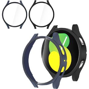HASDON [2 Pack] Case Compatible for Samsung Galaxy Watch 5 / Galaxy Watch 4 44mm with Screen Protector, Hard PC Full Protective Cover Bumper for Galaxy Watch 5/4 Accessories, Black+Black