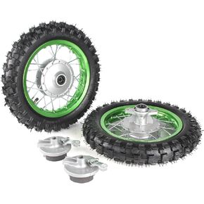 SUNQIAO CRF50 Wheels, 2.50-10 Tyres and Tube for CRF50 XR50 SSR 50cc 110cc 125cc Dirt Pit Bike 1.40-10 Alloy Rim, 10" Drum Brake Shoe(Green)