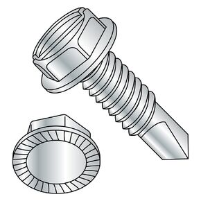 Small Parts 311607KSWSMS Steel Self-Drilling Screw, Zinc Plated Finish, Serrated Hex Washer Head, Slotted Drive, #3 Drill Point, 5/16"-18 Thread Size, 1" Length (Pack of 25)