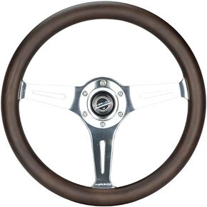 NRG Innovations NRG-ST-015SL-OAK Classic Wood Grain Steering Wheel - 350mm 3 Chrome Silver Spokes, Oak Color Wood, Mahogany