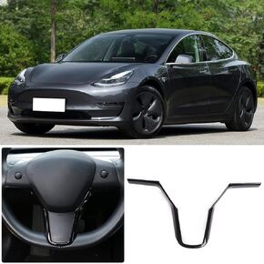 ABS Interior Steering Wheel Trim Strip Accessories for Tesla Model 3 2017-2021 (Black Carbon Fiber Texture)