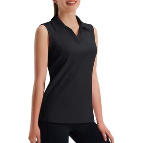 MAGCOMSEN Women's Sleeveless Golf Polo Shirts UPF 50+ Tank Tops V-Neck Quick Dry Workout Athletic Tops