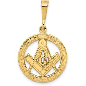Solid 14k Yellow Gold Men's Masonic Pendant Charm - 23mm x 18mm