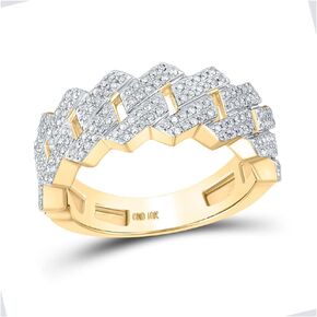 Jewels By Lux 10kt Yellow Gold Mens Round Diamond Cuban Link Band Ring 3/4 Cttw